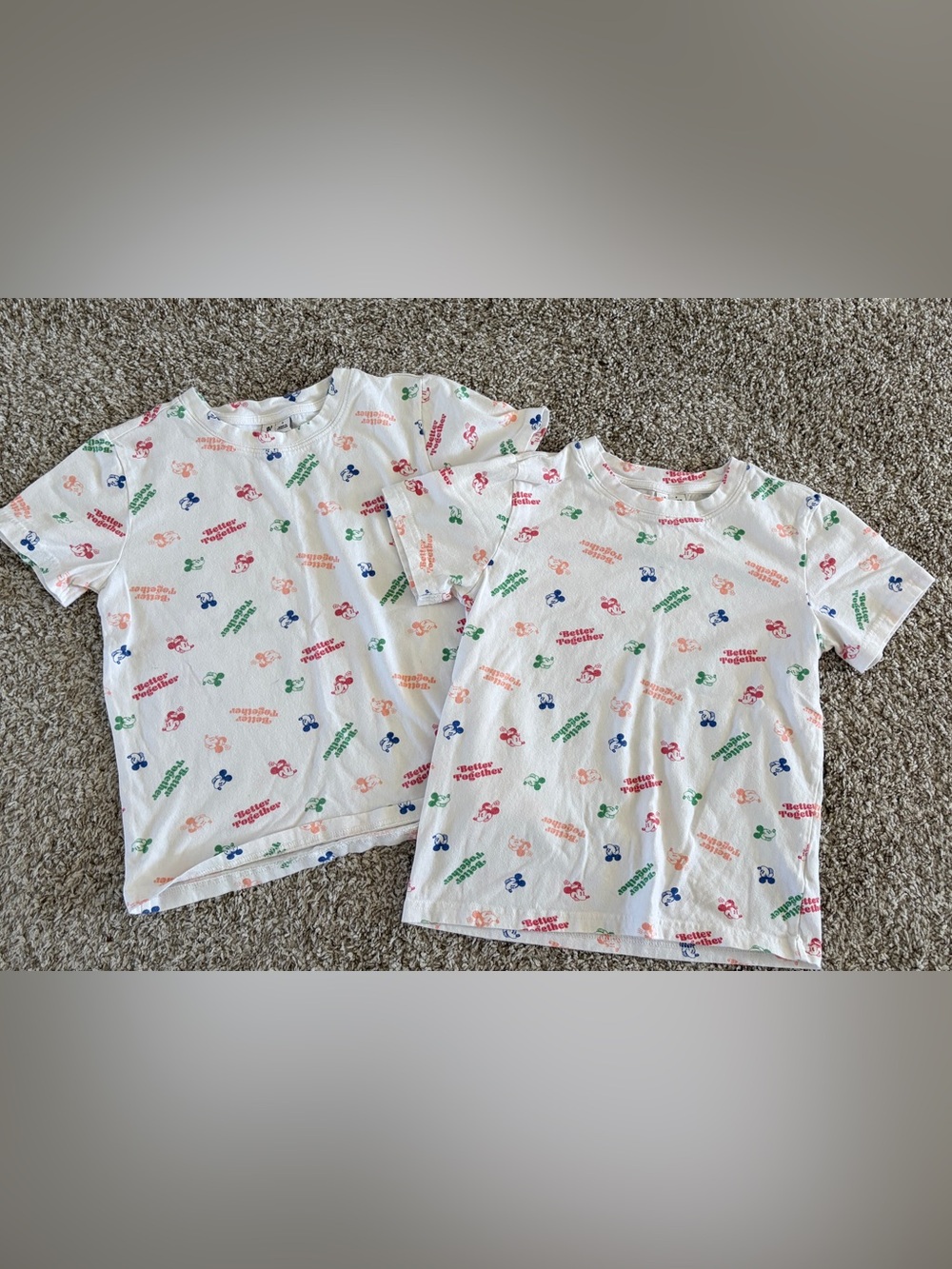 Twin Disney White Short-Sleeve Tops with Multi-Color Mickey Prints